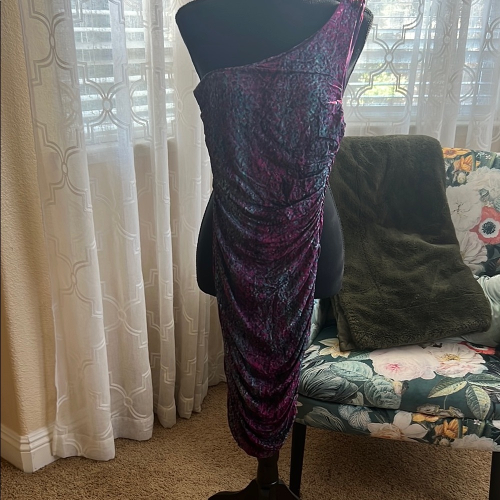 H&M Purple One Shoulder Ruched Cocktail Dress